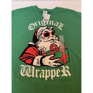 Funny Christmas Men's T-Shirt Santa Claus Original Wrapper Size XXL Green New Tg